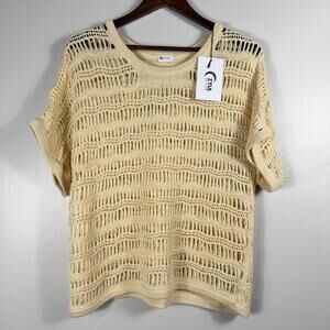 ZYIA Active Open Knit Top Womens Size Small Off White Crochet Cover Up Oversized